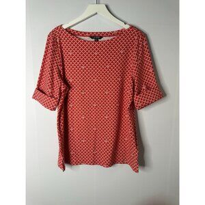 Lauren Ralph Lauren Red Cuffed Sleeve T-shirt Top Sz XXL Red RL Letter Print